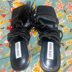 These are 8.5 Steve Madden black sandal heels